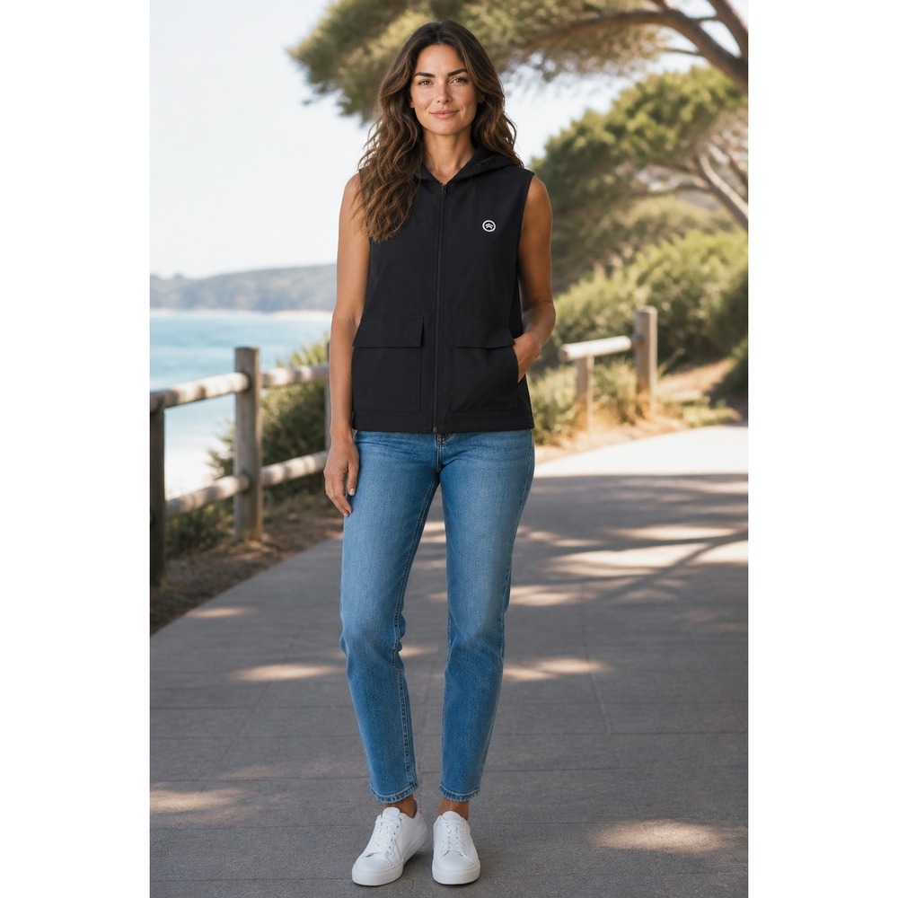 The Ladies Edge Merch Women Black Hooded Utility Vest Cargo Pockets Full Zip XL